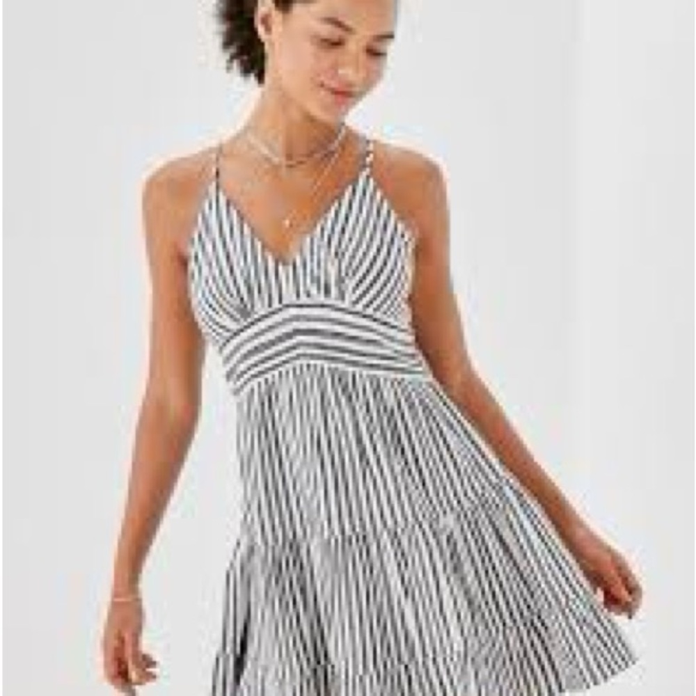 American Eagle Outfitters Blue Tiered Ruffled Mini Dress